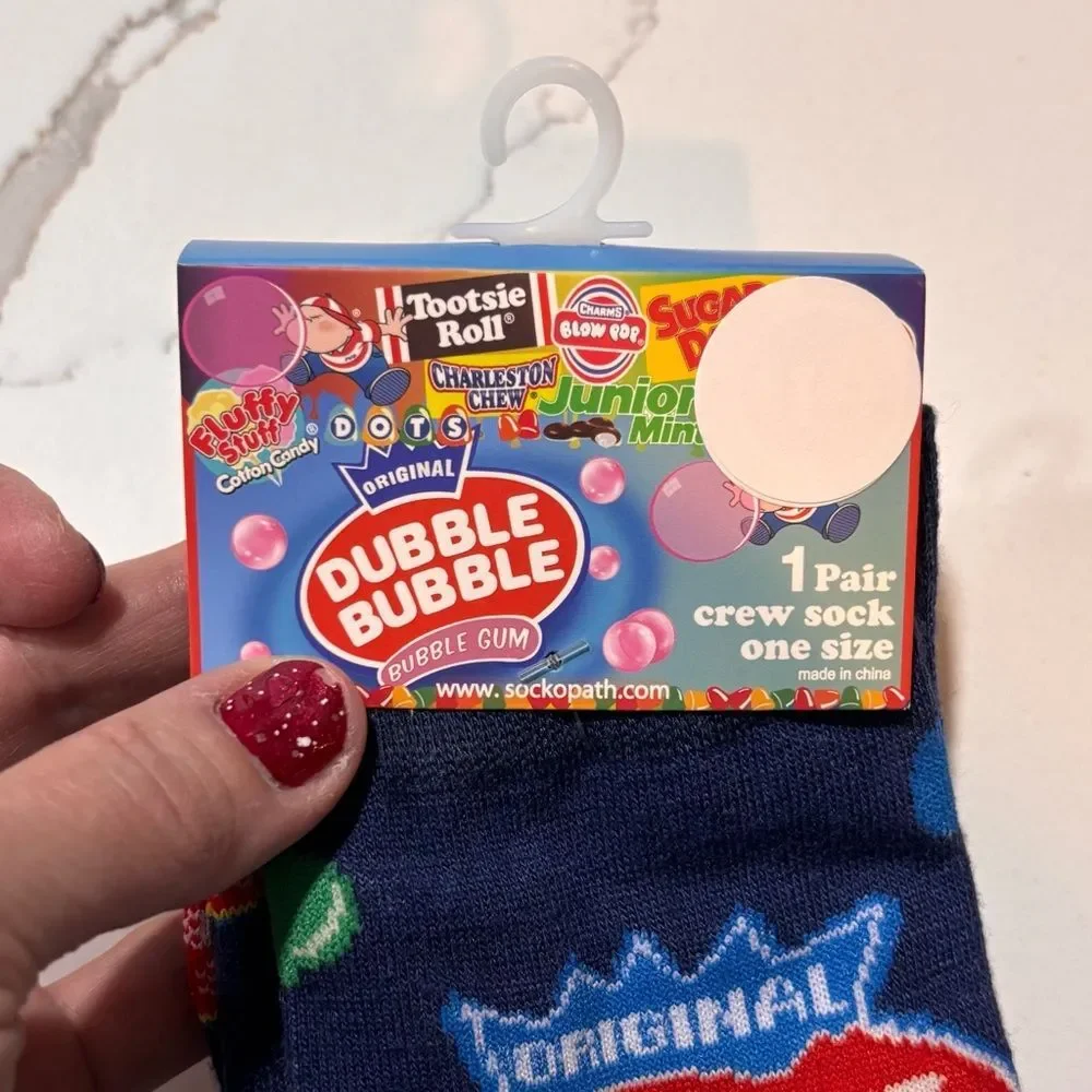 1-Pair Novelty Crew Socks Colorful Design - Sprite Double Bubble OR Tootsie Pops